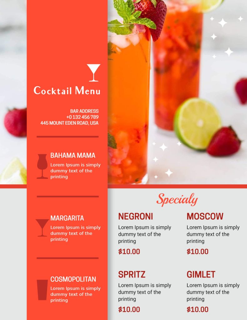 Cocktail menu PhotoADKing